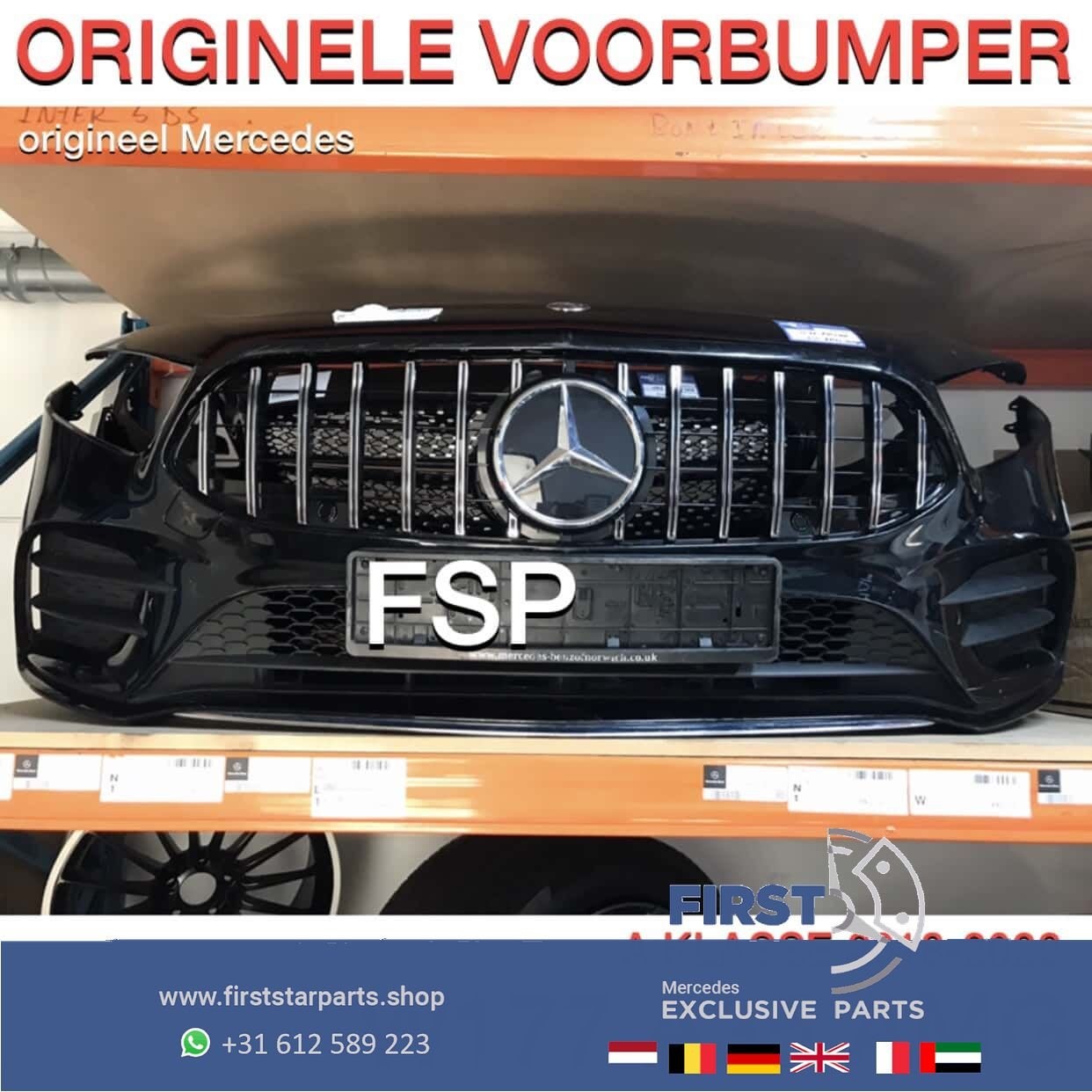 W177 AMG VOORBUMPER Mercedes A Klasse ZWART 2018-2022 ORIGIN, Gebruikt, -, Voor, Ophalen of Verzenden