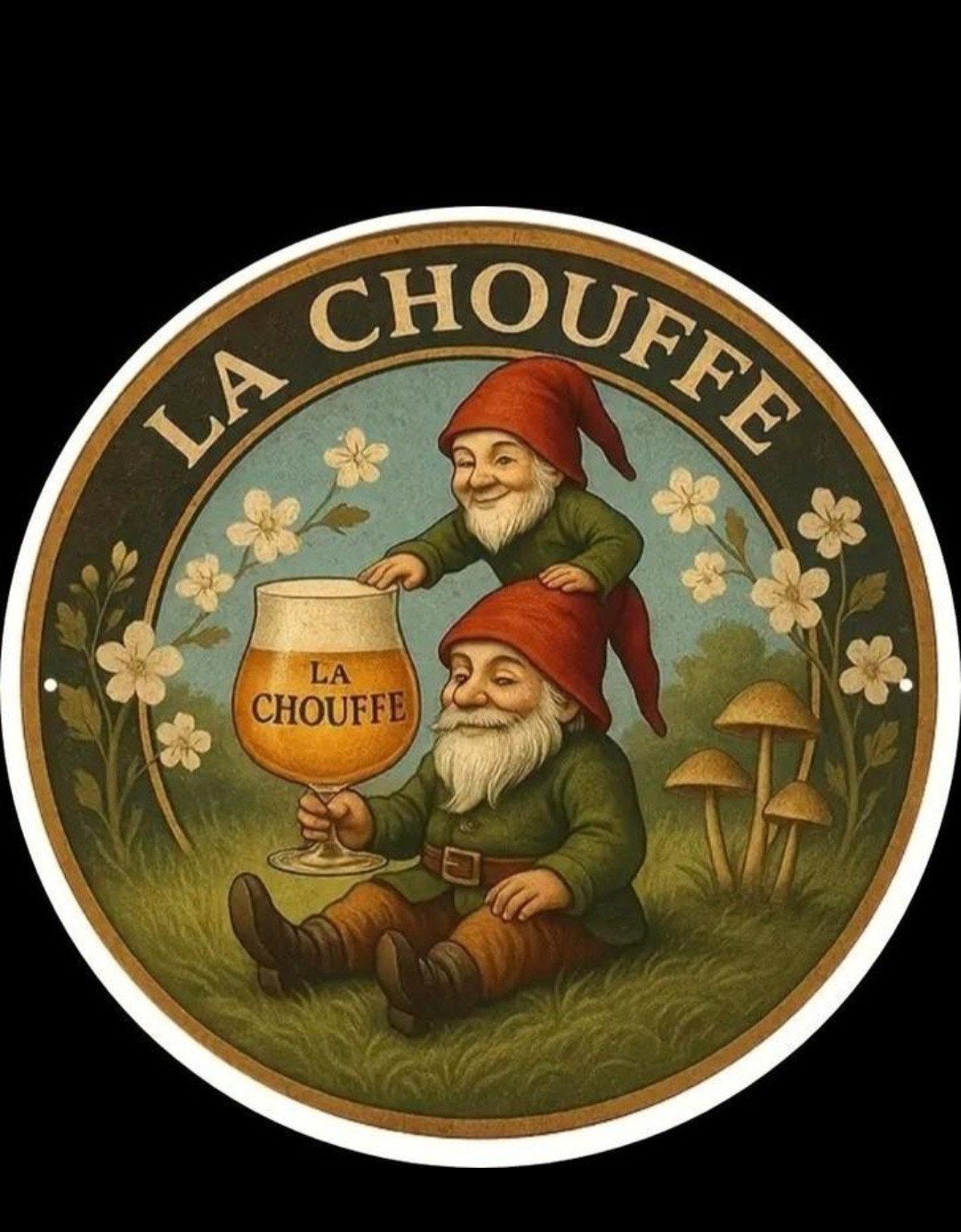 Prachtig La Chouffe wandbord met de bekende kabouters!, Ophalen of Verzenden, Nieuw, Reclamebord, Plaat of Schild, Overige merken