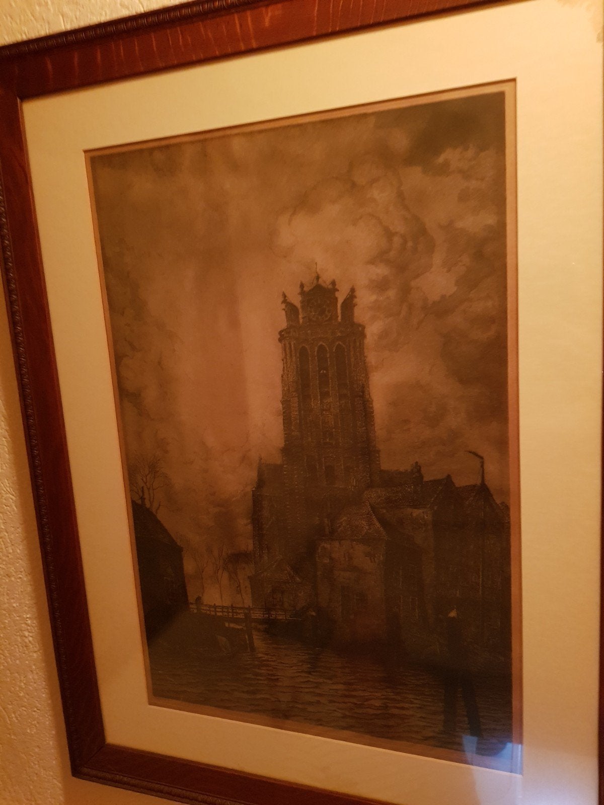 Ets van Toon de Jong: Grote Kerk Dordrecht, Ets, Stadsgezicht, 1900 - 1949, Ophalen