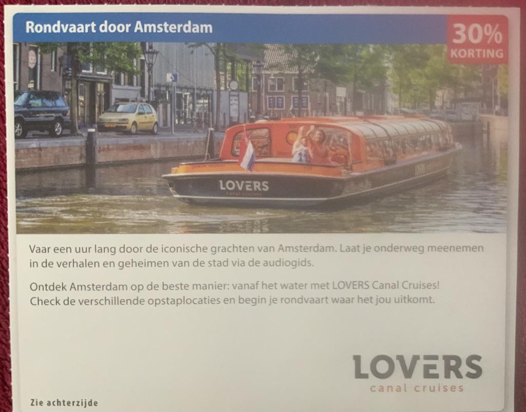 Rondvaart Amsterdam - Rederij Lovers Voordeelbon, Tickets en Kaartjes, Drie personen of meer, Kortingsbon, Overige typen
