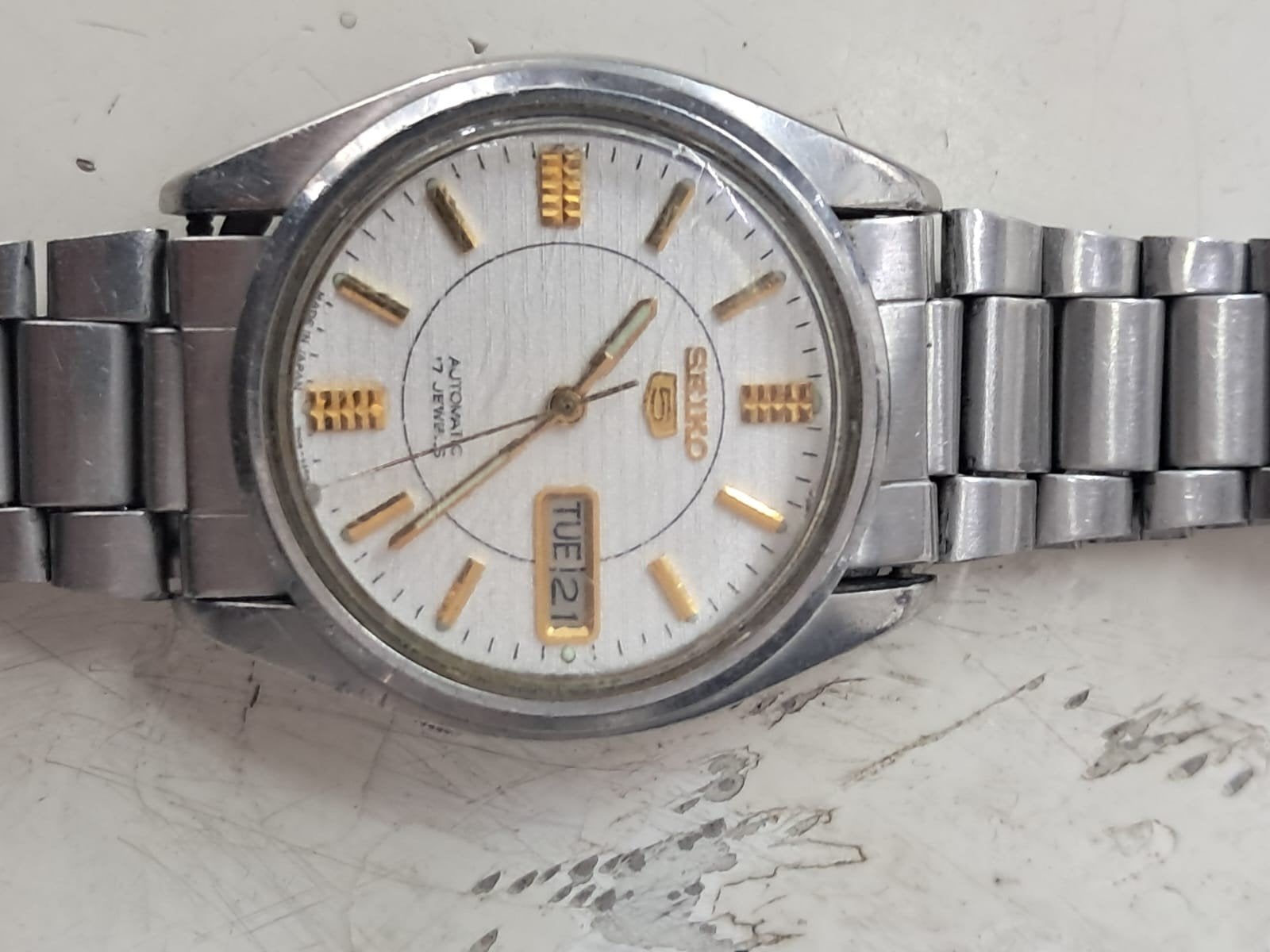 Vintage Seiko 5 Herenhorloge - Jaren '80 - 17 Jewels, Gebruikt, Staal, Polshorloge, Ophalen of Verzenden