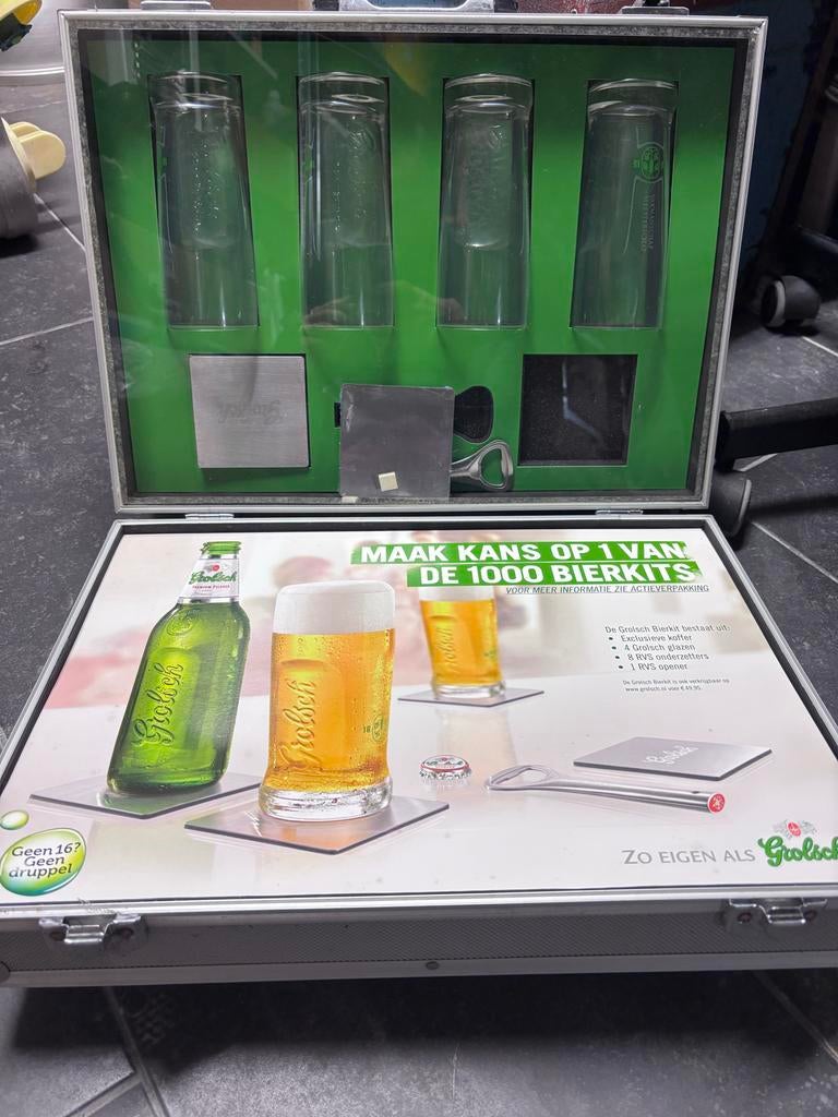 Nieuwe Grolsch bierkit met glazen, onderzetters en opener, Ophalen, Nieuw, Gebruiksvoorwerp
