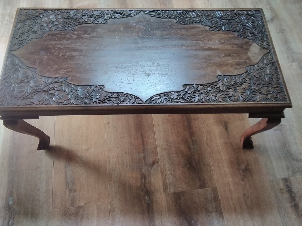 Kasjmir Pakistan salon tafel houtsnijwerk, Huis en Inrichting, Woonaccessoires | Dienbladen, Ophalen, Gebruikt, Overige typen