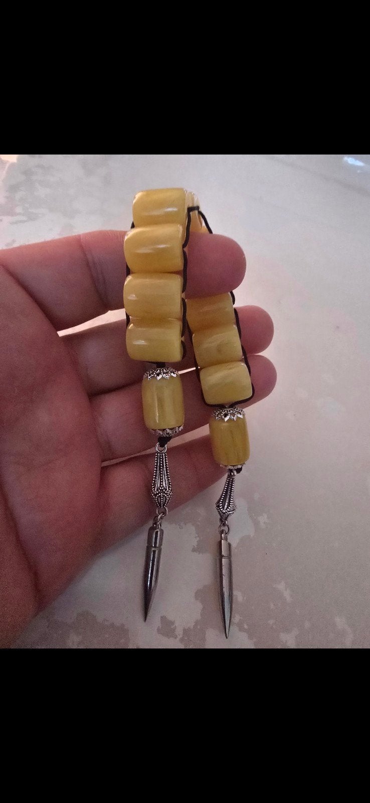 Gele Gebedskralen met Zilverkleurige Details( pala tesbih), Sieraden, Tassen en Uiterlijk, Ophalen of Verzenden, Zo goed als nieuw