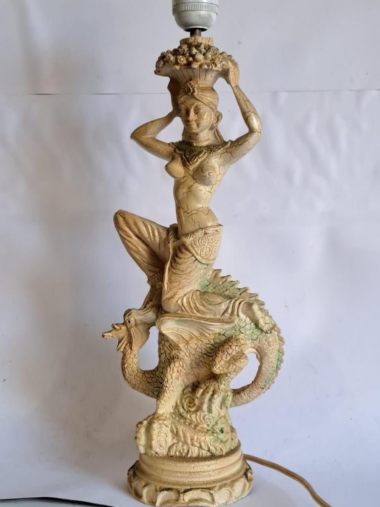 Vintage lampenvoet Oosterse godin draak van Raisin, Antiek en Kunst, Ophalen of Verzenden