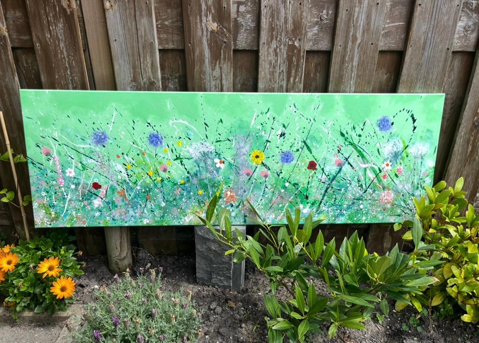 Schilderij Bloemenveld eigen uniek werk 1.20x0.40, Ophalen