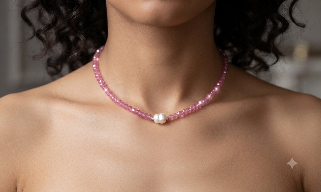Prachtige Ketting Gefacetteerde Roze Chalcedoon Parel, Nieuw, Ophalen of Verzenden, Steen of Mineraal, Roze