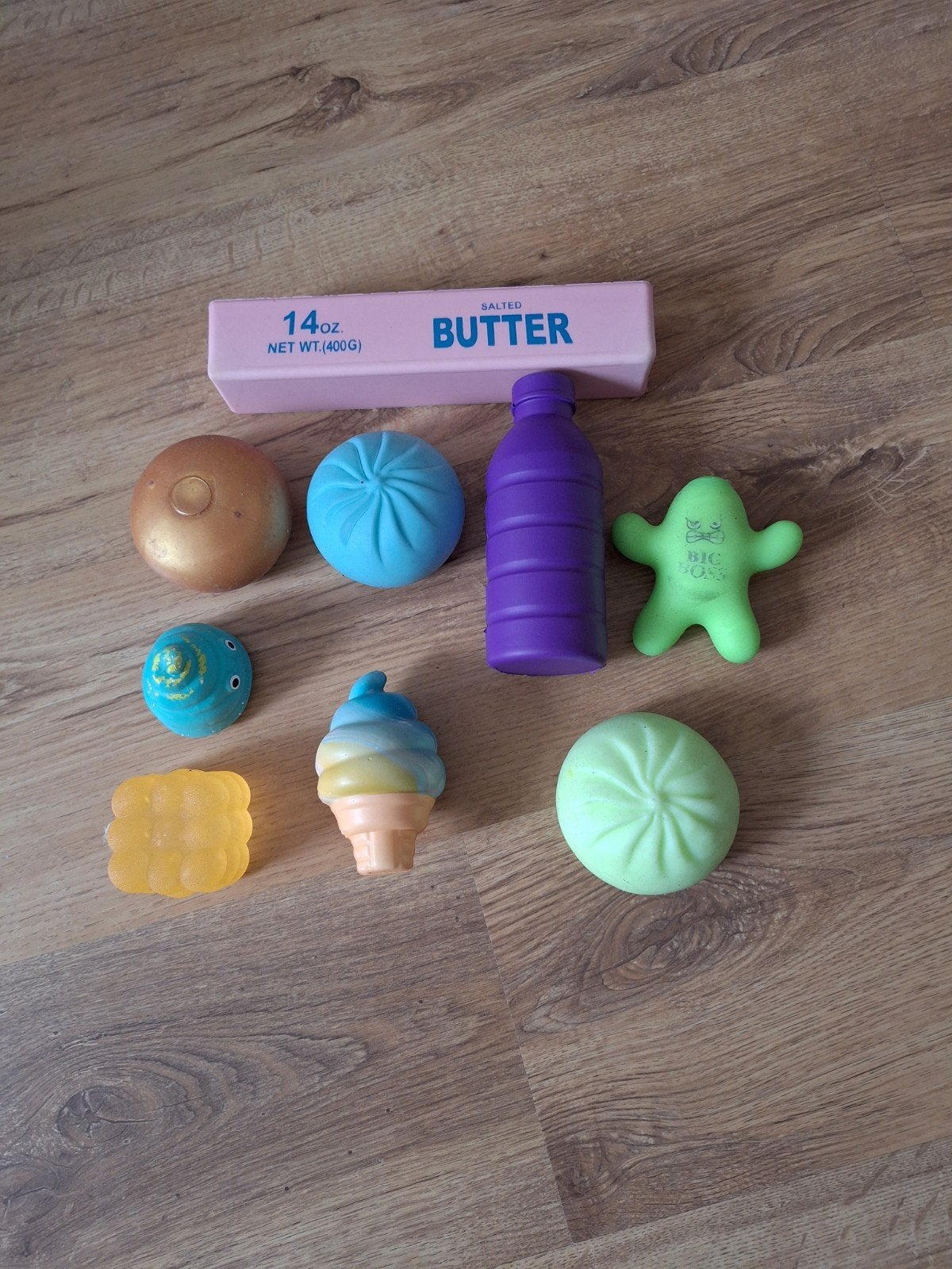 Squishies set: boter, ijsje, fles en meer, Kinderen en Baby's, Speelgoed | Overig, Ophalen, Gebruikt, Jongen of Meisje