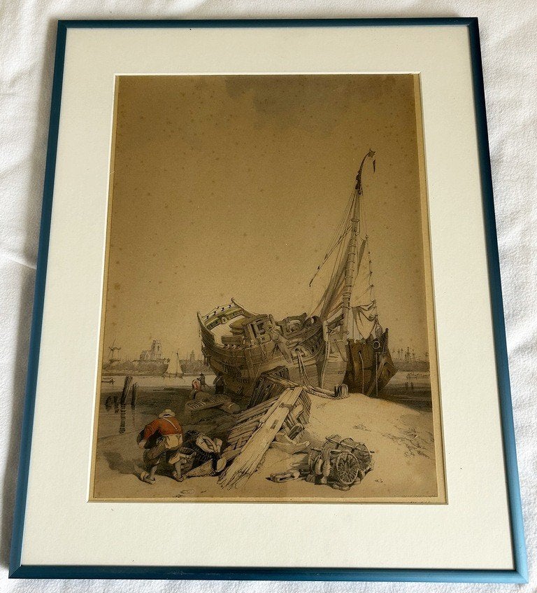 Rotterdam from the ferry  ---  Ingelijste litho, Antiek en Kunst, Ophalen