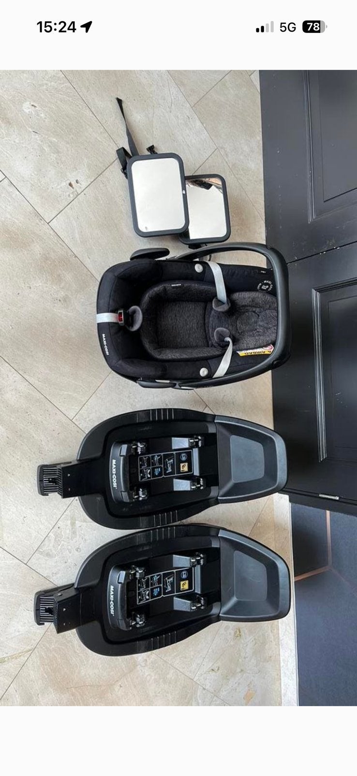 Maxi cosi met 2 bases en spiegels, Kinderen en Baby's, Autostoeltjes, Ophalen, Gebruikt, Isofix, 0 t/m 13 kg