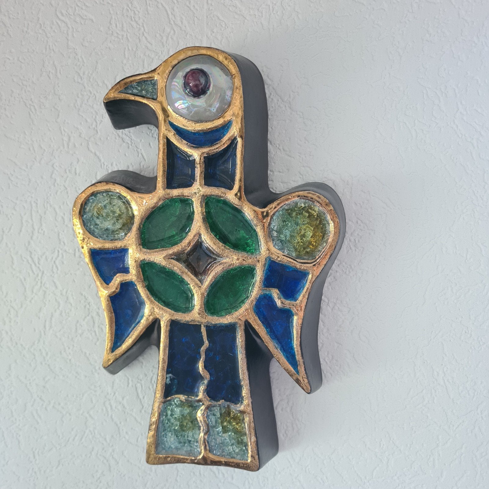 Roger Guerin vogel keramiek glas goud, Sieraden, Tassen en Uiterlijk, Broches, Ophalen of Verzenden, Overige kleuren, Overige materialen