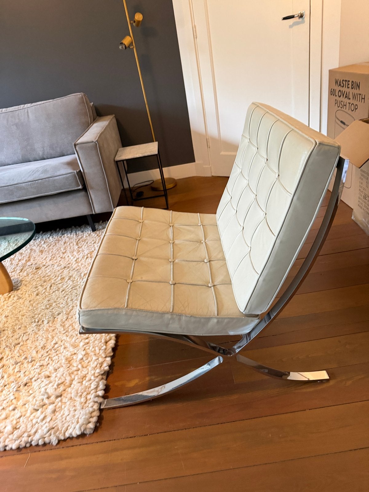 Knoll Barcelona Chair - Crème Leer Replica, Ophalen, Gebruikt, Wit, Leer