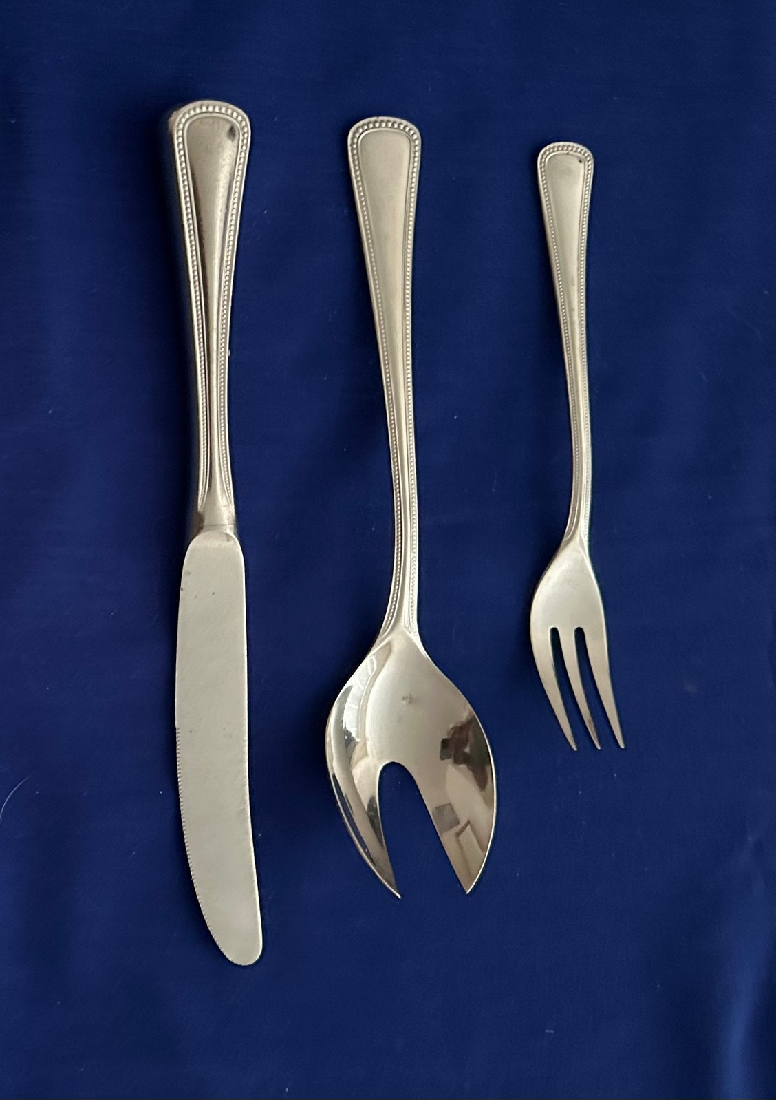 WMF Cromargan met parelrand: mes, kleine slavork, taartvork, Ophalen, Overige materialen, Gebruikt, WMF