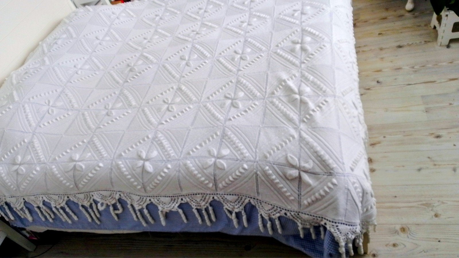 Witte sprei voor tweepersoonsbed, Ophalen, Wit, Katoen, Tweepersoons