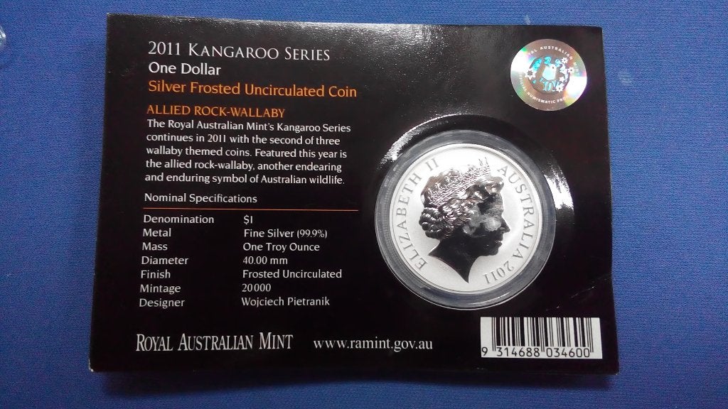 1 oz Zilver Kangaroo munt (RAM) 2011 in blister Australië, Ophalen of Verzenden, Zilver