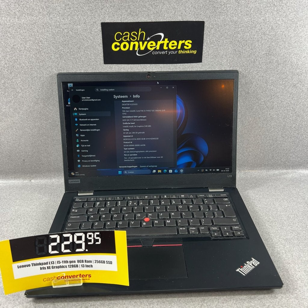 Lenovo Thinkpad L13 | I5 core 11-th gen | 256GB | 417915, 2 tot 3 Ghz, Qwerty, 8 GB, 13 inch