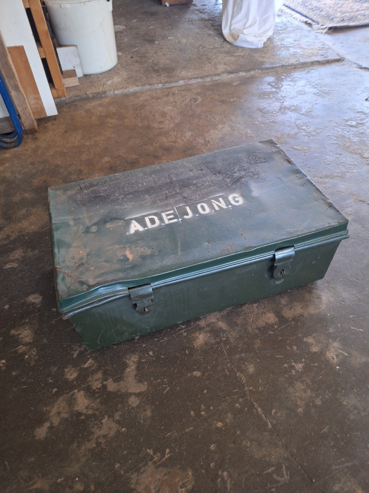 Vintage metalen kist 'A DE JONG' - Groen, Ophalen, Gebruikt, 50 tot 100 cm, Minder dan 50 cm