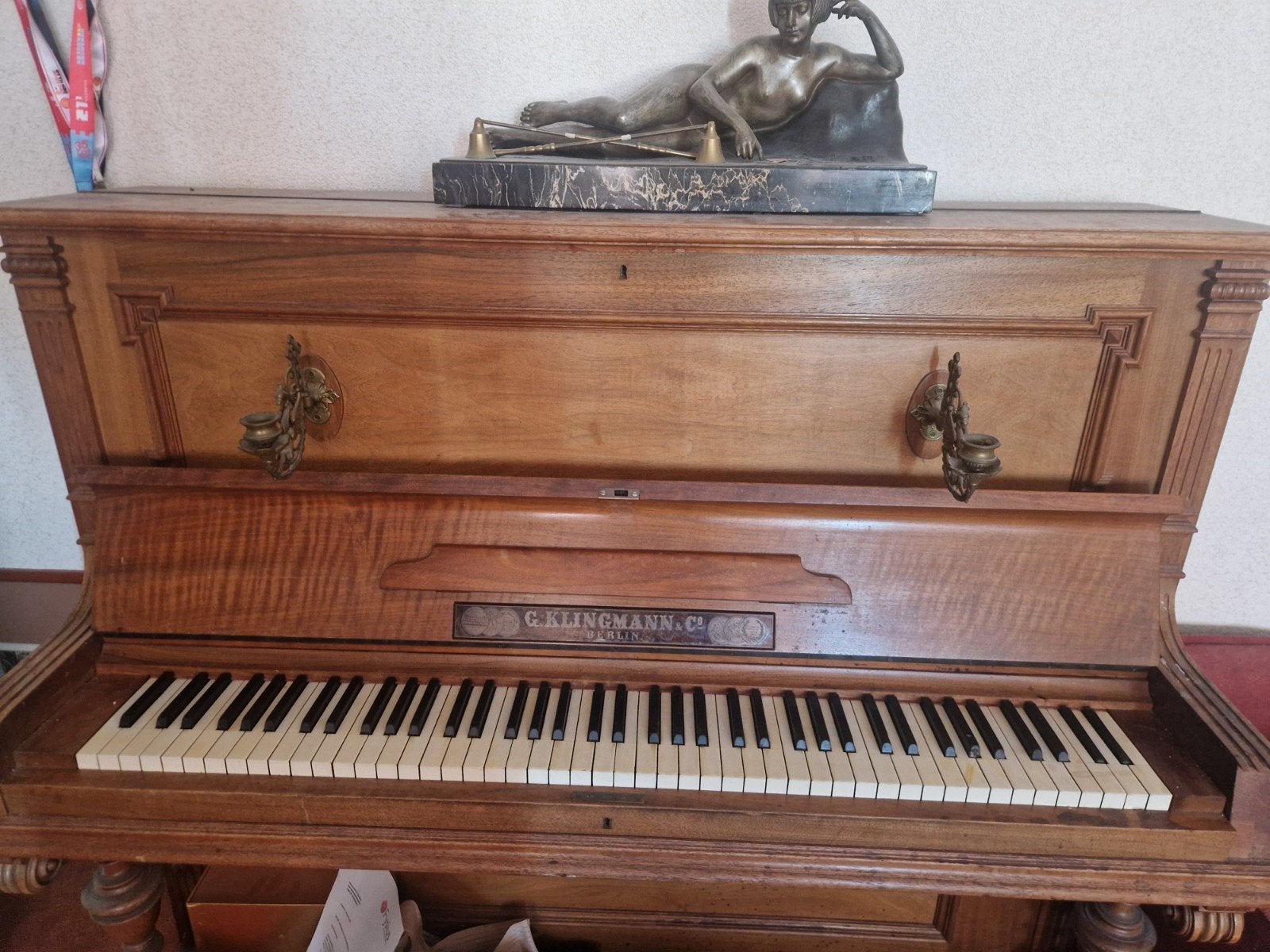 Antieke piano G. Klingmann, Ophalen, Gebruikt, Bruin, Piano