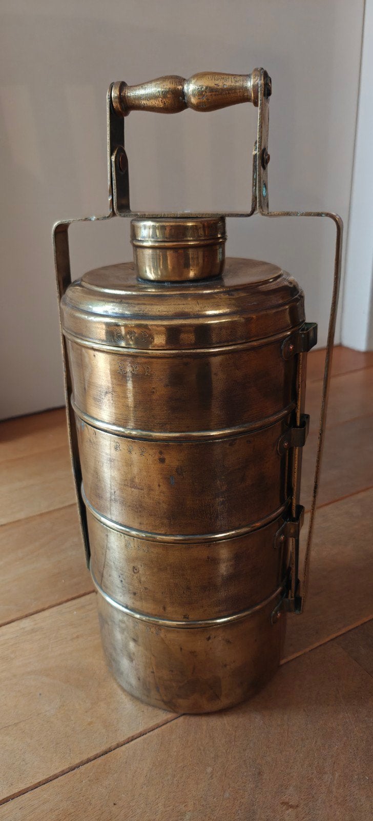 Antieke koperen tiffin box - Indiase lunchbox, Ophalen of Verzenden