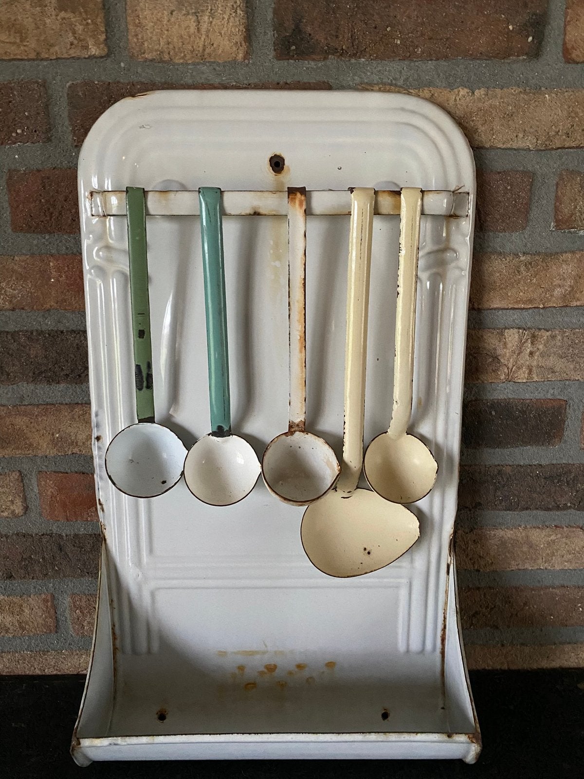 Vintage emaille lepelrek/pollepels, Ophalen of Verzenden