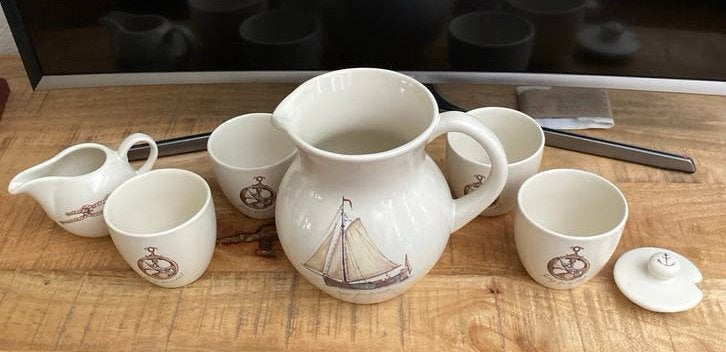Going for a sail Jet Ter Steege kan, melkkannetje, 4 bekers, Huis en Inrichting, Keuken | Servies, Ophalen, Keramiek, Zo goed als nieuw