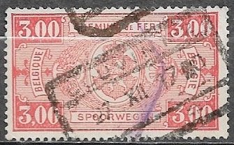 BELGIË 3,00 Fr. Spoorwegzegel - Rijkswapen in ovaal - 1923, Verzenden, Gestempeld, Overig, Treinen
