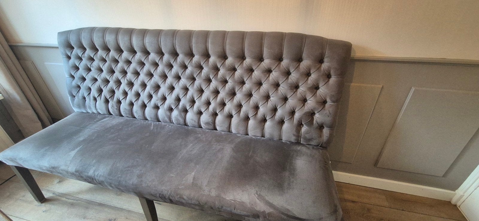 Foto 5 van Landelijke kloostertafel 220 cm met 3 stoelen en bank