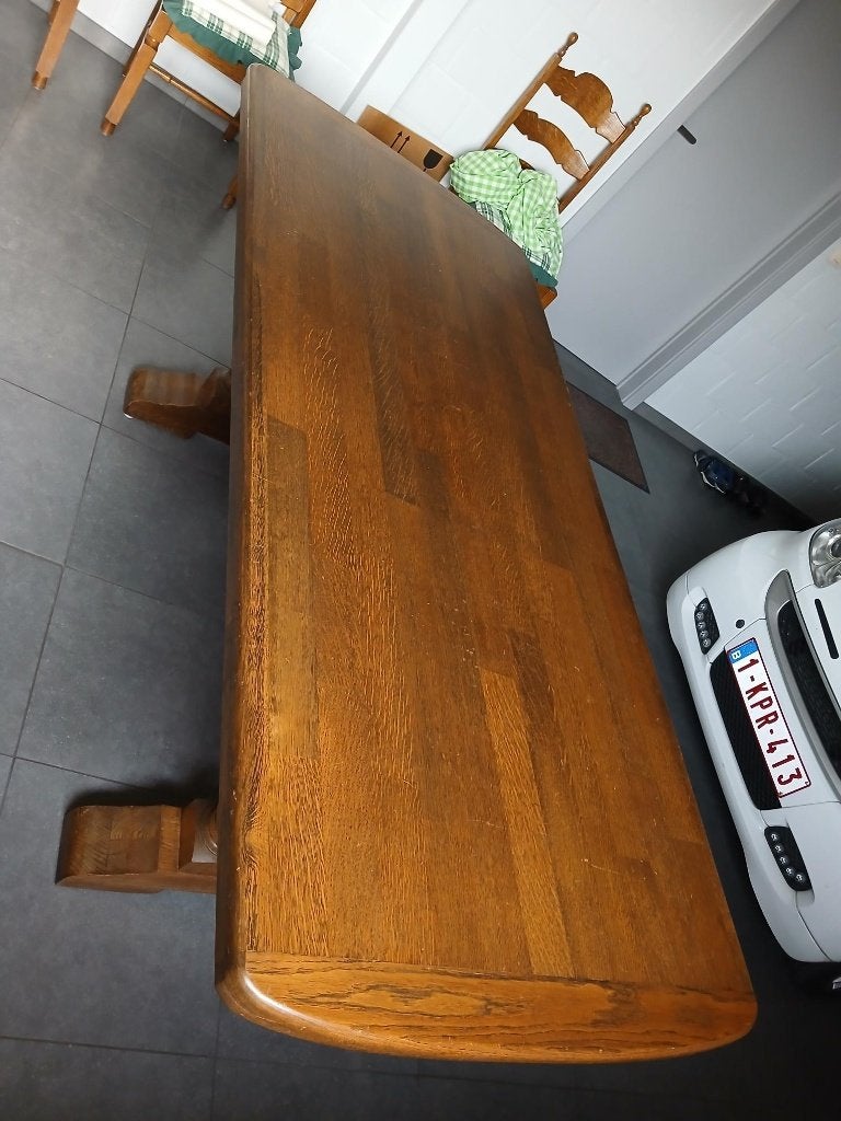 RETRO Massief eiken tafel & stoelen - Nieuwstaat, Huis en Inrichting, Ophalen, Eikenhout, 50 tot 100 cm, Zo goed als nieuw