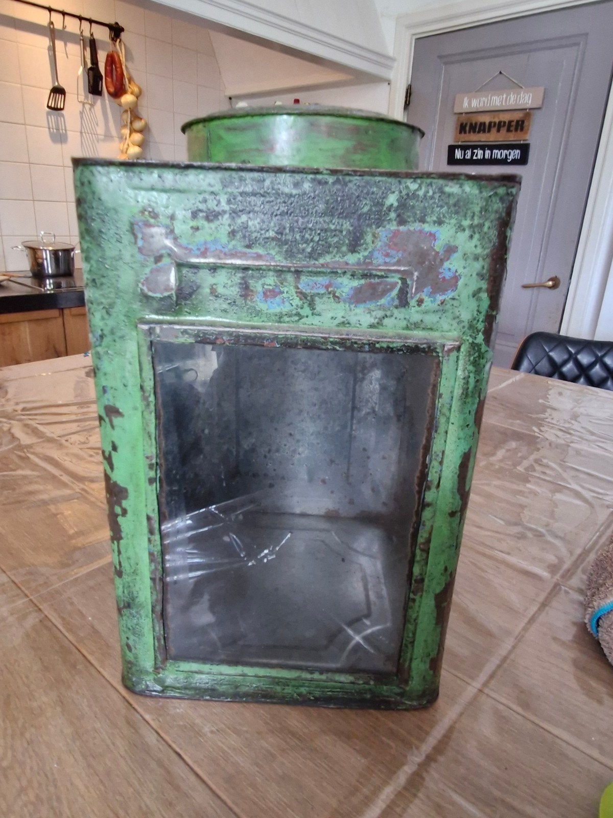 Vintage Groene kroekpoek pot met Kijkvenster - Broodtrommel, Ophalen of Verzenden