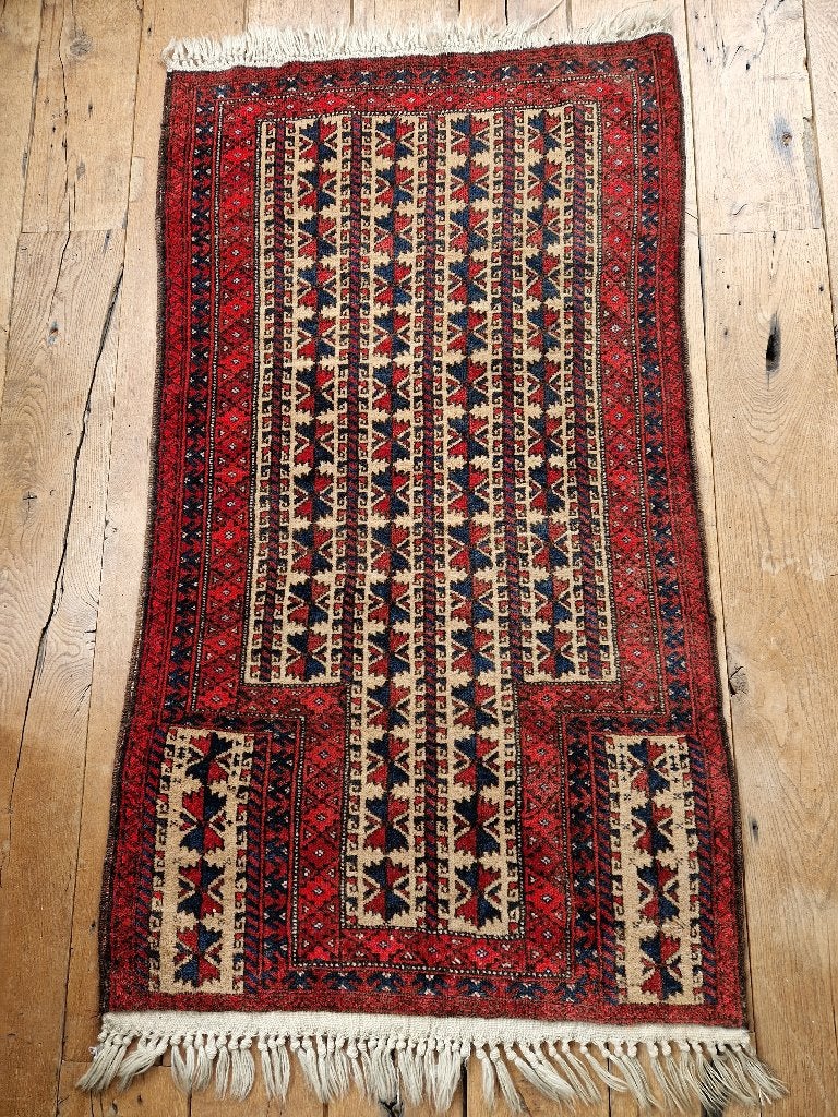Vintage handgeknoopt  Perzisch baluch wollen tapijt., Gebruikt, 150 tot 200 cm, Rechthoekig, 50 tot 100 cm