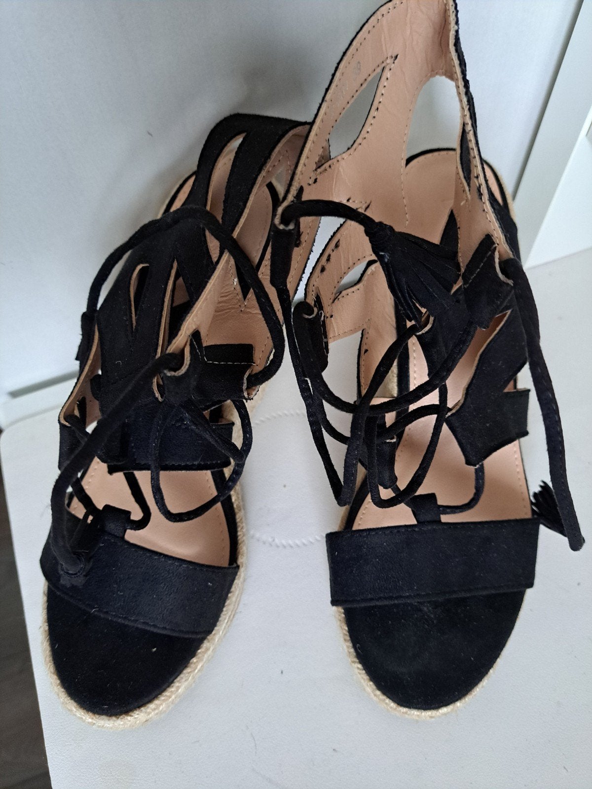 espadrilles met sleehak mt 39, Ophalen, Zwart, Zo goed als nieuw, Espadrilles of Moccasins