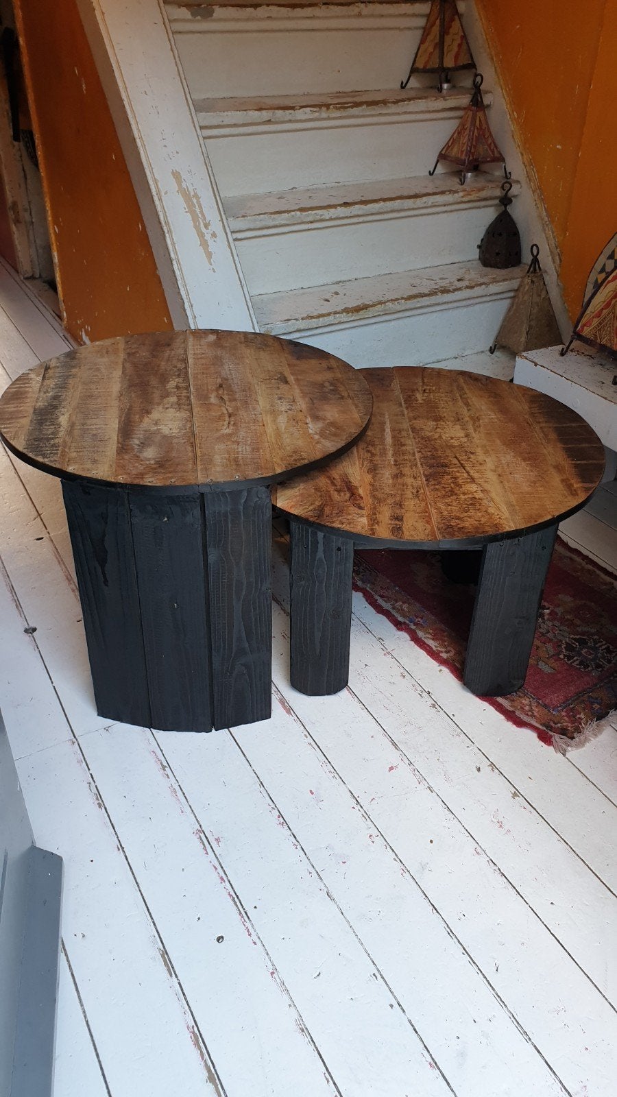 mooie salontafeltje mangohout blad, 50 tot 100 cm, Rond, Zo goed als nieuw, 50 tot 100 cm