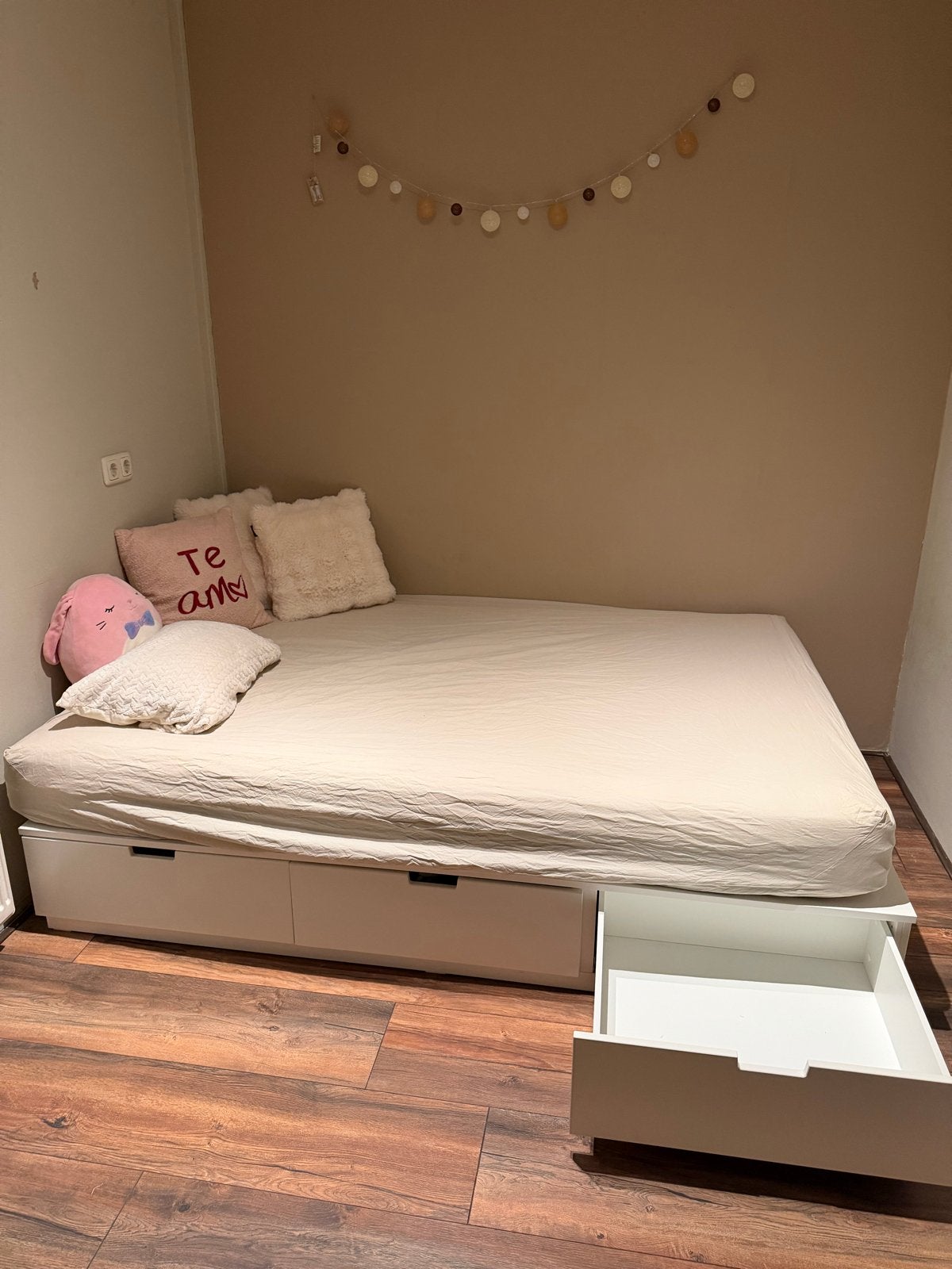 IKEA Nordli bedframe met opberglades, 140 cm, Ophalen, Gebruikt, Wit, Tweepersoons