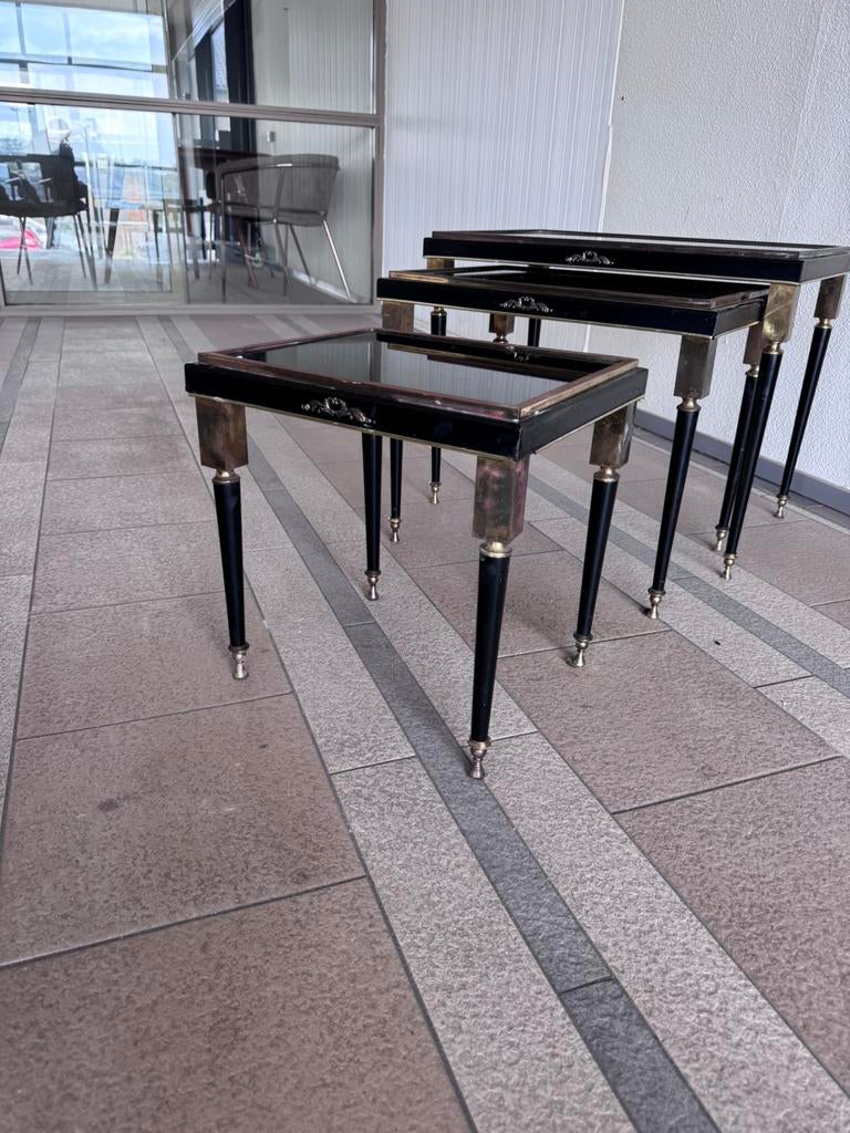 Vintage design jaren 70 mimi set. Nesting tables, Huis en Inrichting, Minder dan 55 cm, Gebruikt, Vintage jaren zeventig, Glas