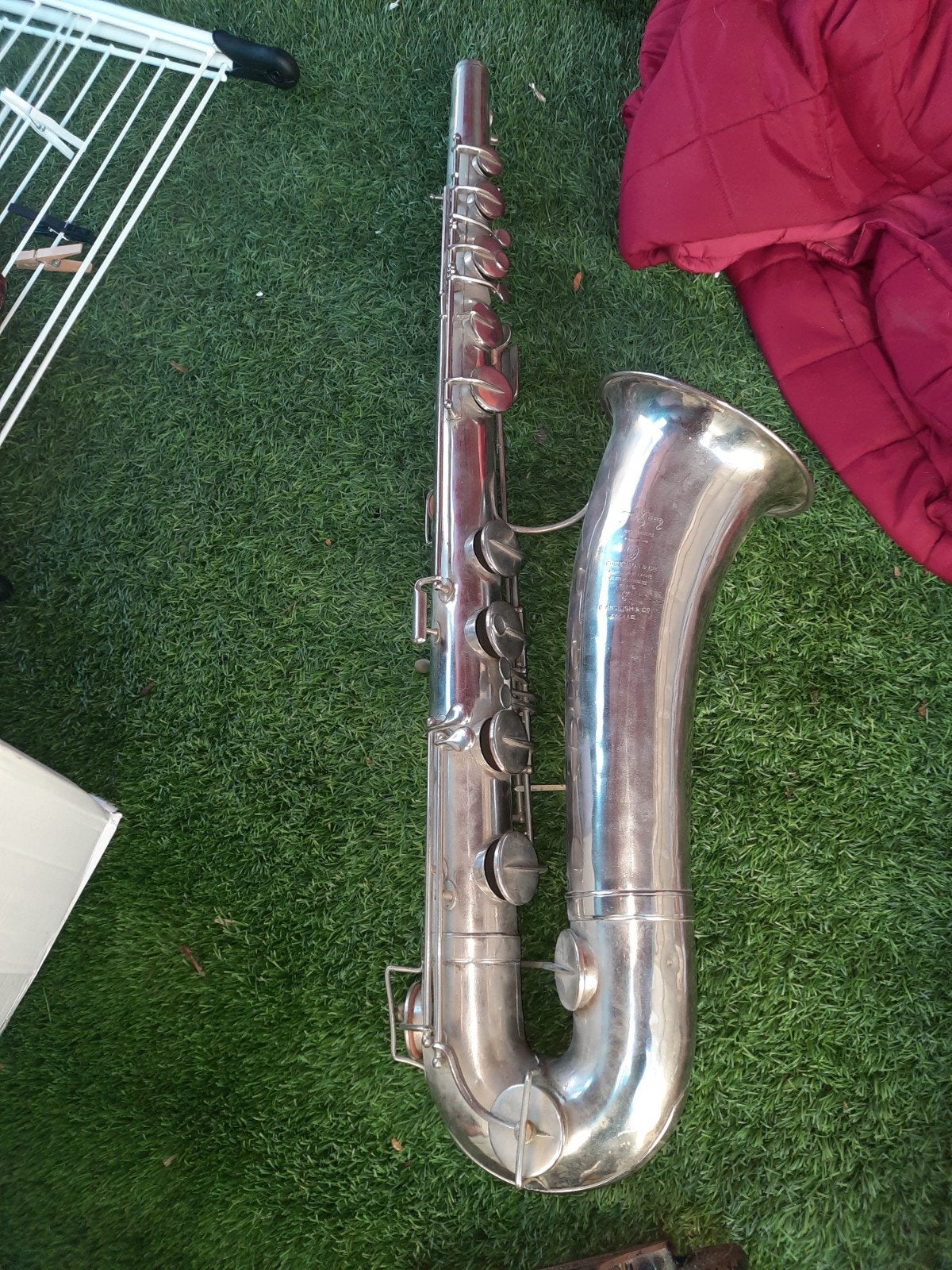 Vintage Couesnon & Cie Bariton Saxofoon - Zilverkleurig, Ophalen of Verzenden, Gebruikt, Bariton