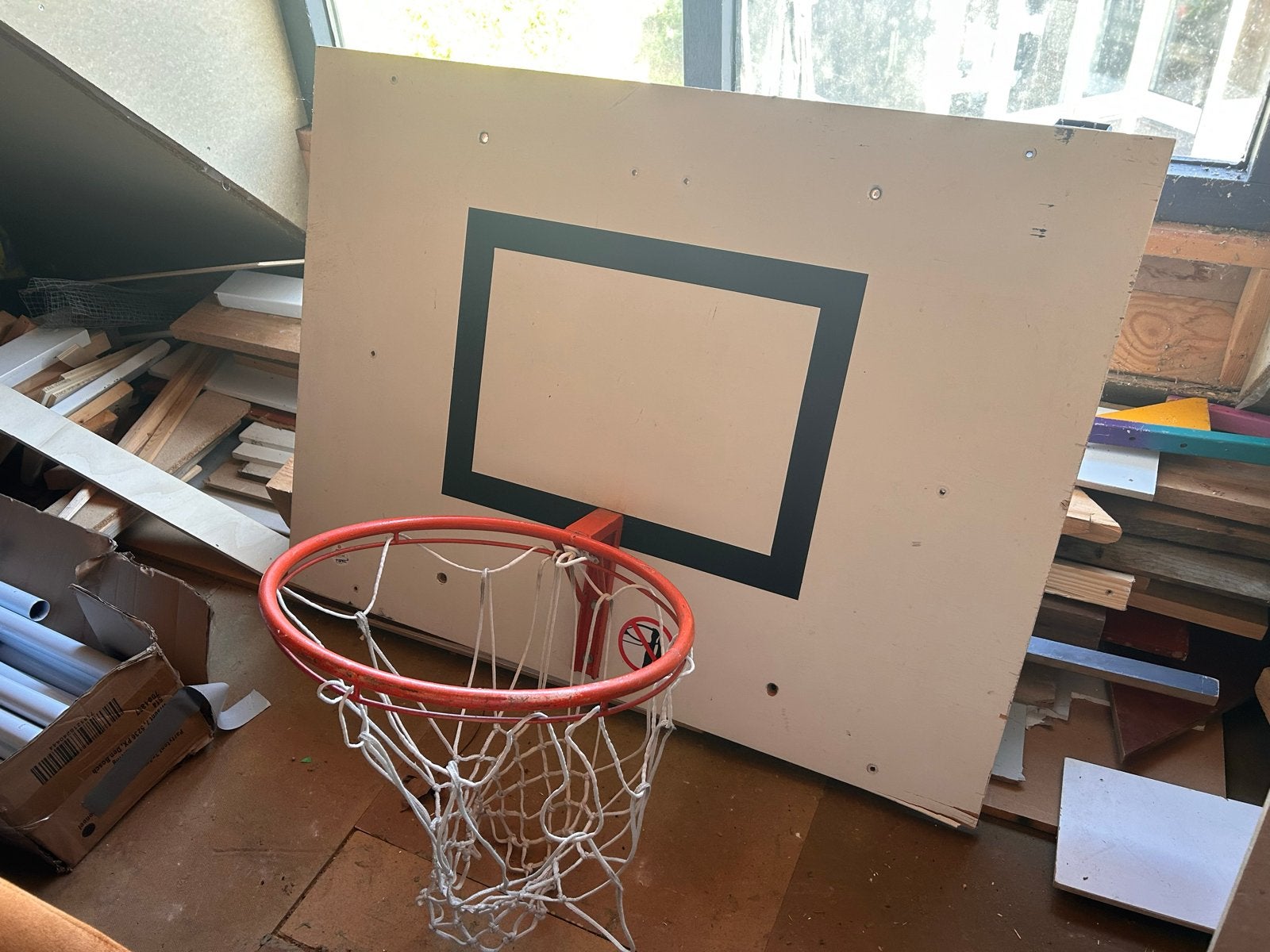 Basketbalbord met ring en net, van hout, Sport en Fitness, Basketbal, Ophalen, Gebruikt, Ring, Bord of Paal