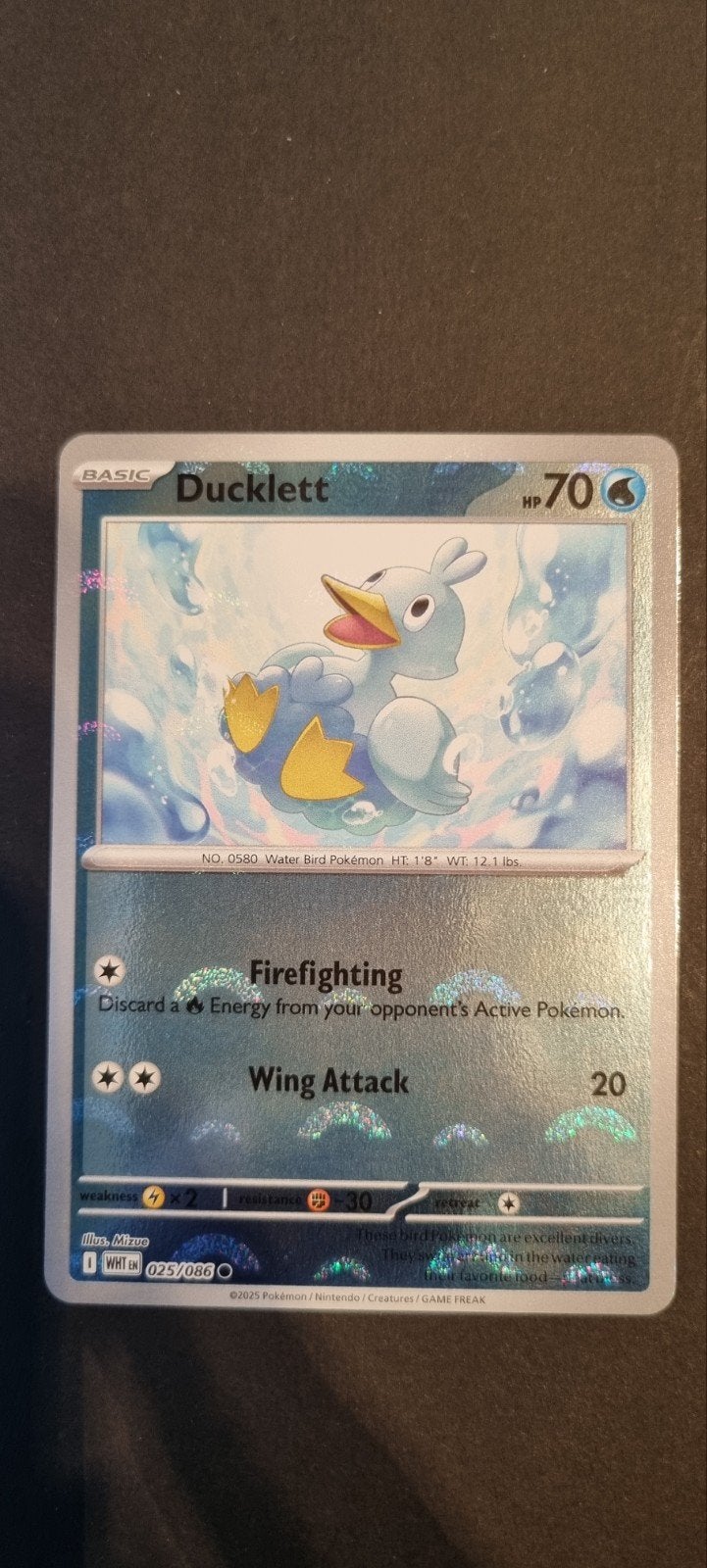 Ducklett pokeba 025/086 White flare (XWHT 025), Ophalen of Verzenden, Zo goed als nieuw, Losse kaart, Foil