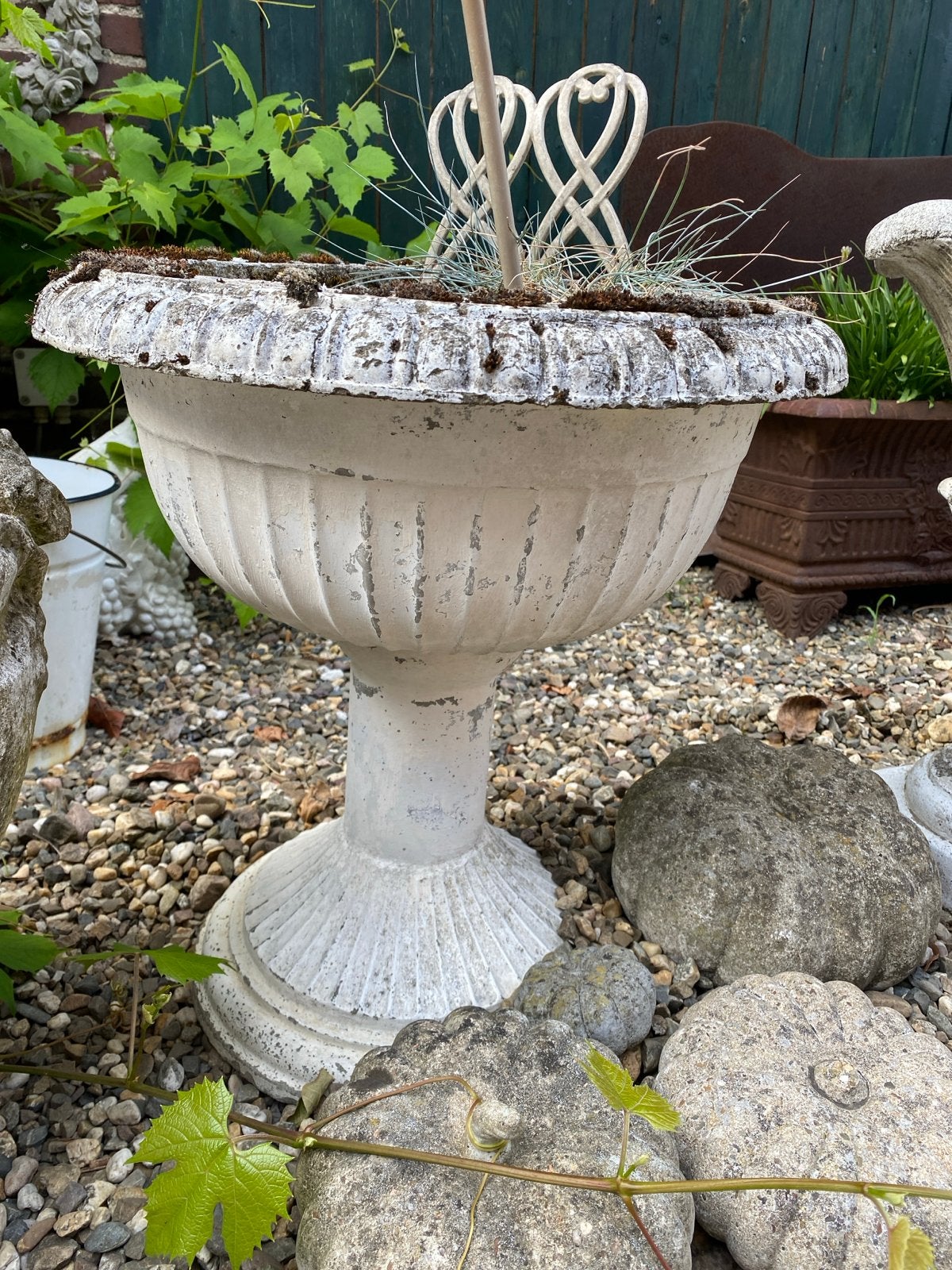 Betonnen bloembak op voet, H 50 cm, doorsnee 38 cm, Ophalen, Gebruikt, Minder dan 60 cm, Rond