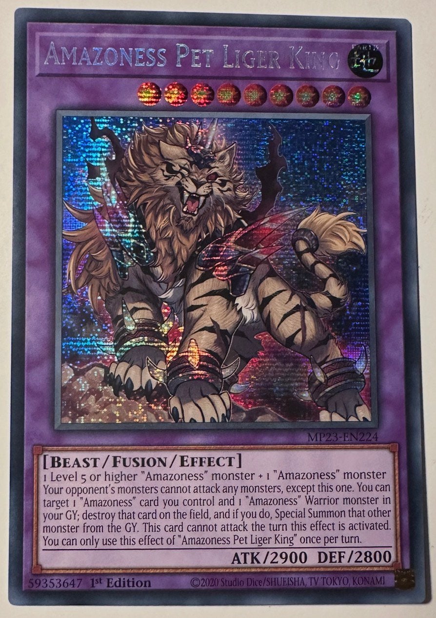 Yu-Gi-Oh! Amazoness Pet Liger King MP23 1st Edition !, Ophalen of Verzenden, Zo goed als nieuw, Losse kaart, Foil