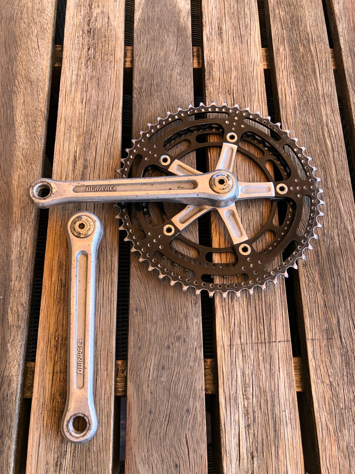 Vintage Shimano Dura-Ace Crankstel - IZGST met stofkappen, Crankstel of Pedalen, Gebruikt, Ophalen of Verzenden, Aluminium