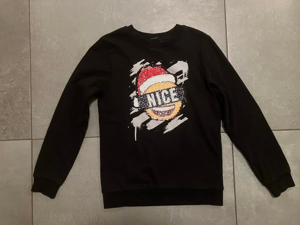 Zwarte trui met omkeerbare pailletten (Nice/Naughty), Ophalen of Verzenden, Gebruikt, Jongen of Meisje