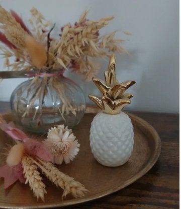 Decoratie ananas 11 cm - wit met goud, Huis en Inrichting, Ophalen of Verzenden, Zo goed als nieuw, Wit, Overige materialen