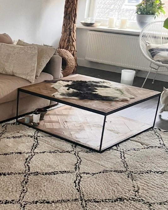 Eichholtz salontafel – stoer & stijlvol – houten top, Ophalen, Gebruikt, Vierkant, Eikenhout