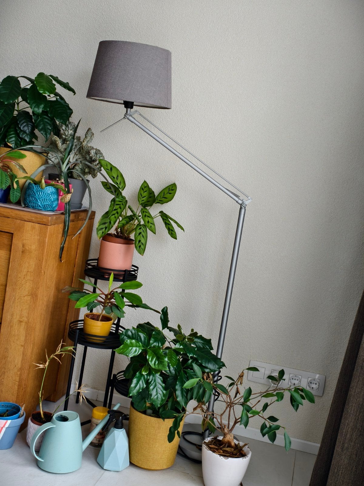 Ikea Samtid Vloerlamp met verstelbare arm en grijze kap, Ophalen, Gebruikt, Modern, Functioneel, E27 (groot)