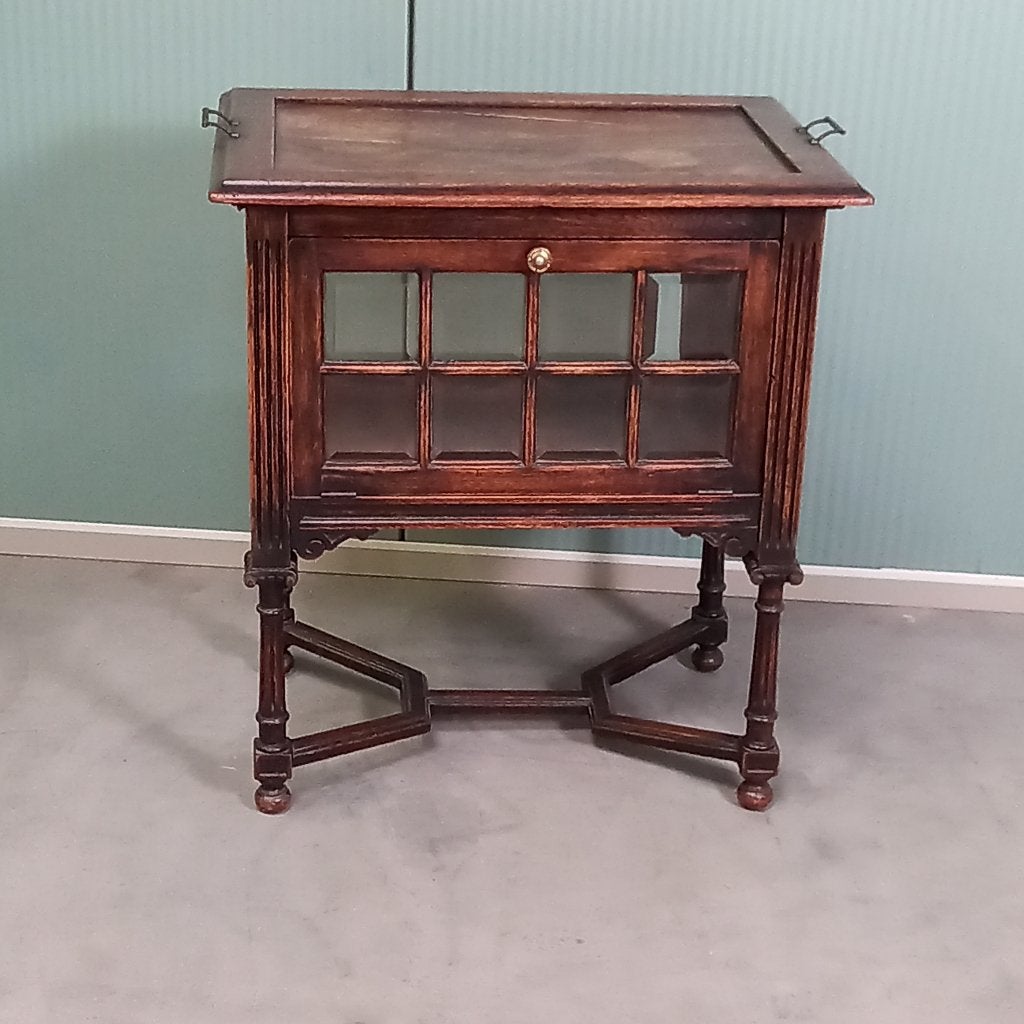 Antiek Engels Theekastje van Eikenhout, Huis en Inrichting, Eikenhout, Minder dan 100 cm, 25 tot 50 cm, 50 tot 100 cm