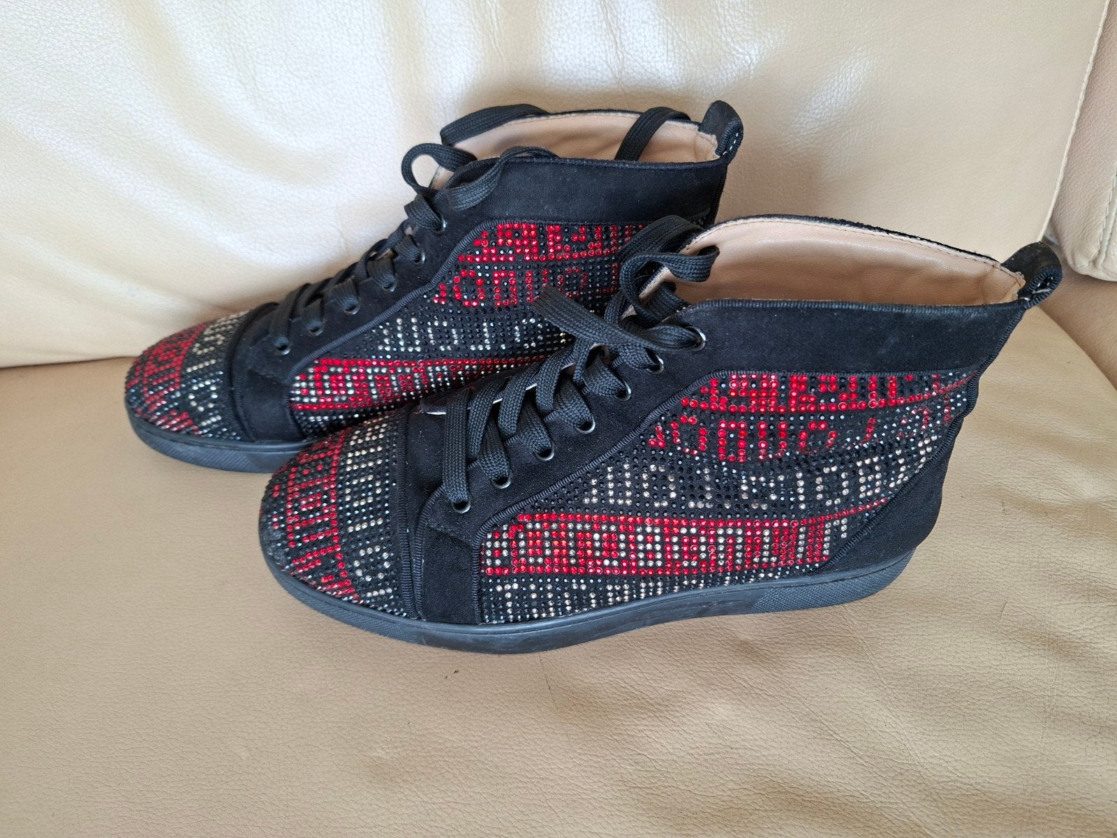 Christian Louboutin "Louis Strass" High-Top Sneaker maat 38, Ophalen of Verzenden, Zwart, Sneakers of Gympen