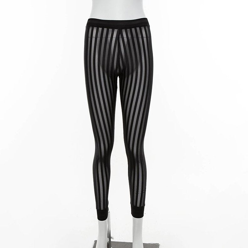 Doorzichtige gestreepte legging transparante mannen vrouwen, Verzenden, Nieuw, Zwart, Lang