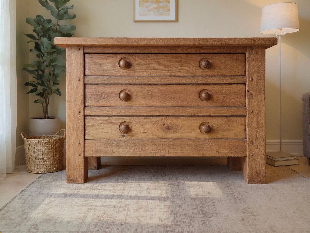 Massief eiken ladekast met 3 laden, Antiek en Kunst, Antiek | Meubels | Kasten, Ophalen