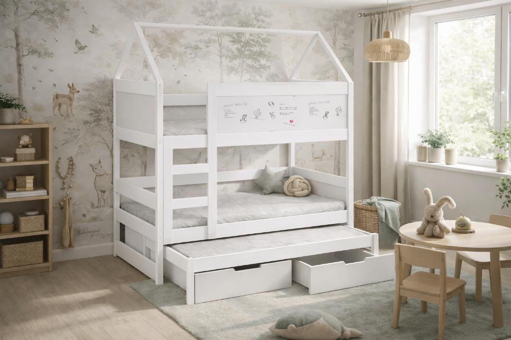 Stapelbed HOUSE 3 person+ 3 matrassen 160x80/180x80 witte, Verzenden, Nieuw, Stapelbed