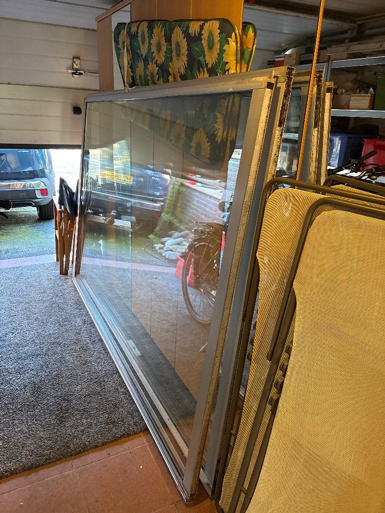 Schuifpui deuren, Doe-het-zelf en Verbouw, Gebruikt, Aluminium, 150 tot 225 cm, Inclusief glas